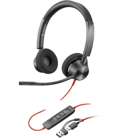 AURICULARES ESTÉREO BLACKWIRE 3320 CON CERTIFICACIÓN MICROSOFT TEAMS USB-C + ADAPTADOR USB-C/A