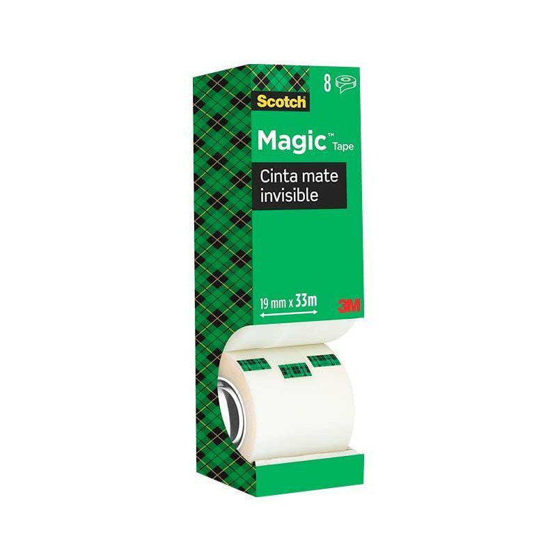 PACK 8 ROLLOS CINTA ADHESIVA SCOTCH MAGIC 19 mm x 33 m