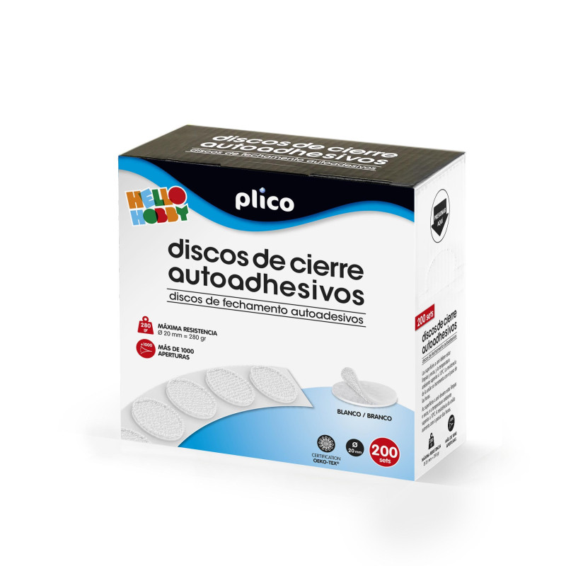 CAJA 200 DISCOS PLICO CIERRE TEXTIL ADHESIVOS 20mm