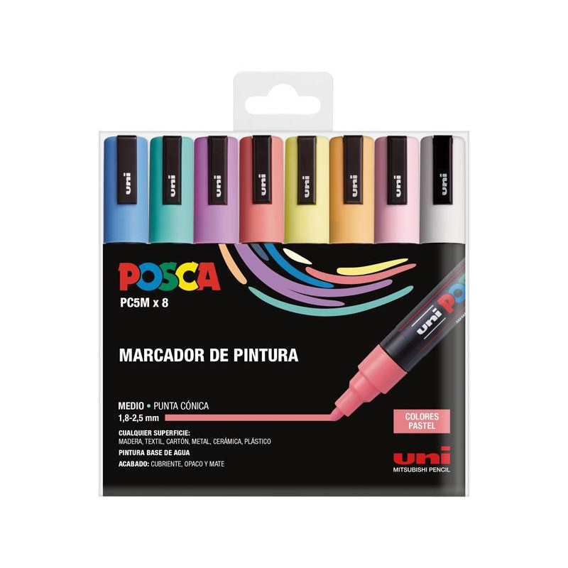 ESTUCHE 8 MARCADORES DE PINTURA UNI POSCA PC-5M "PASTEL"