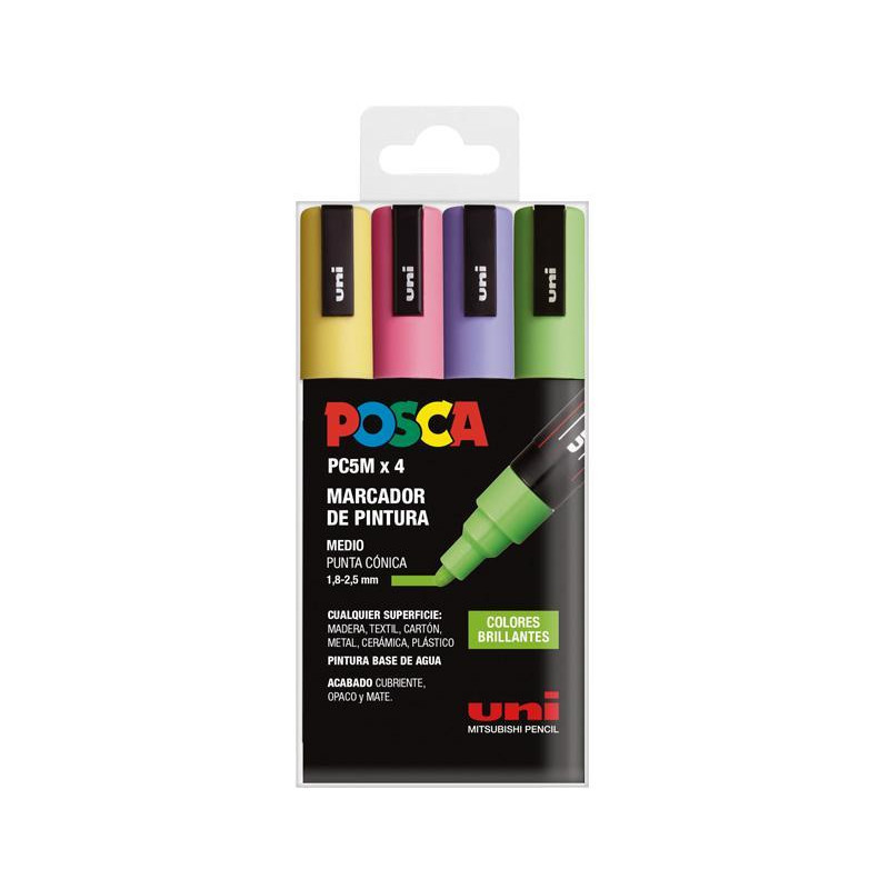ESTUCHE 4 MARCADORES DE PINTURA UNI POSCA PC-5M "BRILLANTES" ESTUCHE 4 MARCADORES DE PINTURA UNI POSCA PC-5M "BRILLANTES"