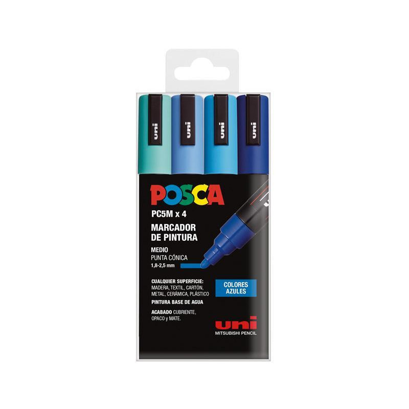 ESTUCHE 4 MARCADORES DE PINTURA UNI POSCA PC-5M "AZULES" ESTUCHE 4 MARCADORES DE PINTURA UNI POSCA PC-5M "AZULES"