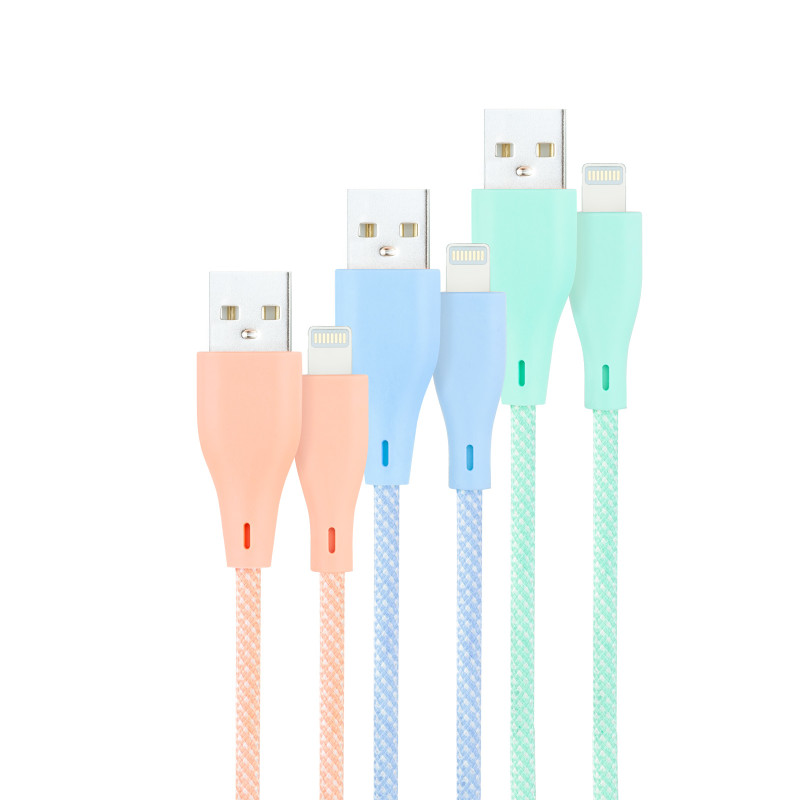3 CABLES LIGHTNING A USB 2.0, LIGHTNING/M-USB A/M, MALLADOS, ROSA, AZUL Y VERDE, 1 M