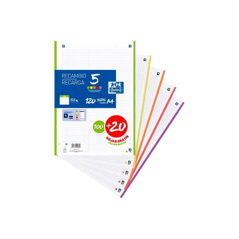 RECAMBIO OXFORD CLASSIC COLOR 5 A4 100h+20h 4x4 COLORES VIVOS