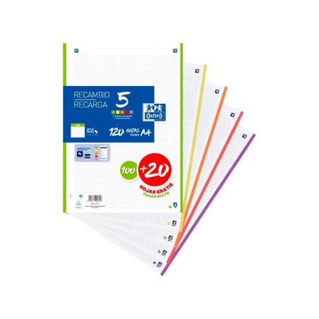 RECAMBIO OXFORD CLASSIC COLOR 5 A4 100h+20h 4x4 COLORES VIVOS