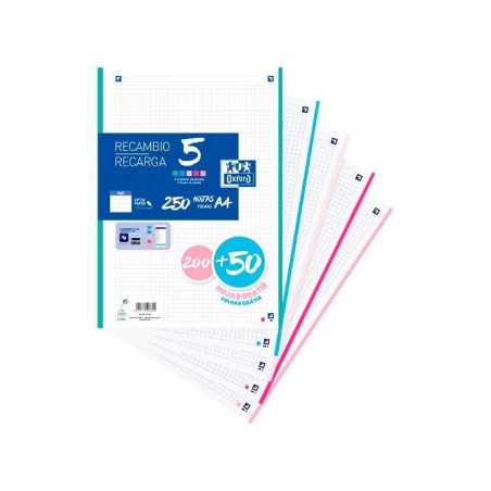 RECAMBIO OXFORD CLASSIC COLOR 5 A4 200h+50h 5x5 COLORES PASTEL