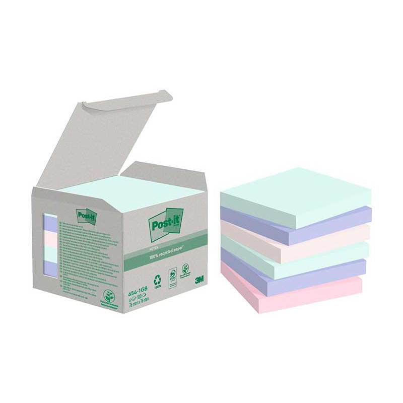CAJA 6 BLOCS NOTAS POST-IT ECOLÓGICAS 76x76mm PASTEL CAJA 6 BLOCS NOTAS POST-IT ECOLÓGICAS 76x76mm PASTEL
