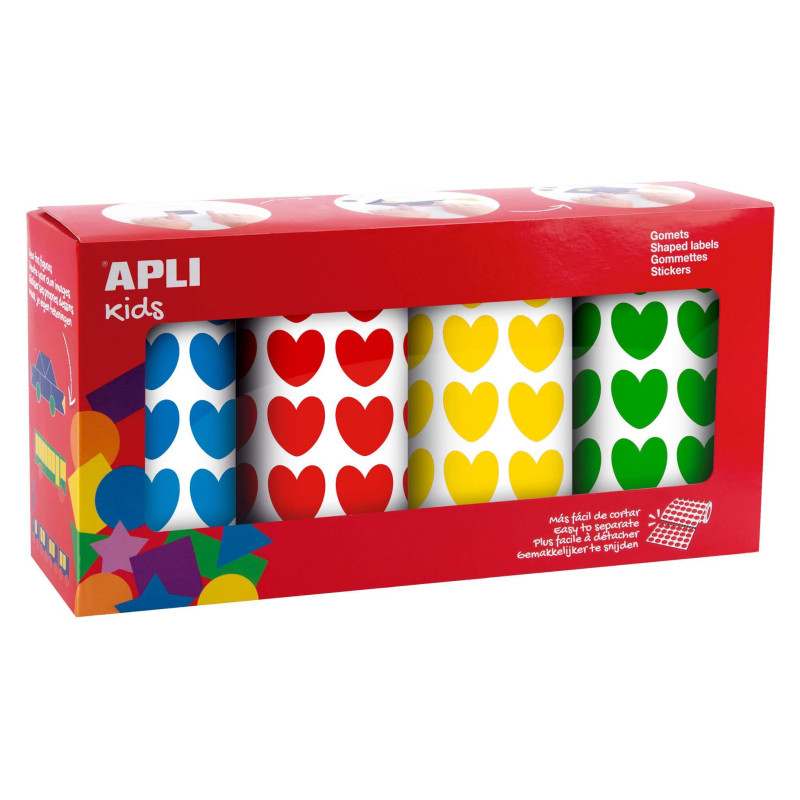 PACK 4 ROLLOS GOMETS APLI KIDS CORAZONES