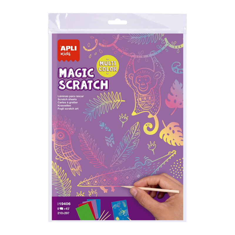 BLOC DE 8 LÁMINAS APLI KIDS "MAGIC SCRATCH: COLORES"