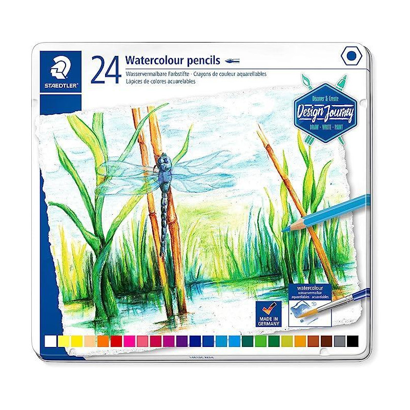 CAJA DE METAL 24 LÁPICES STAEDTLER COLOR ACUAREABLE 146 "DESIGN JOURNEY"