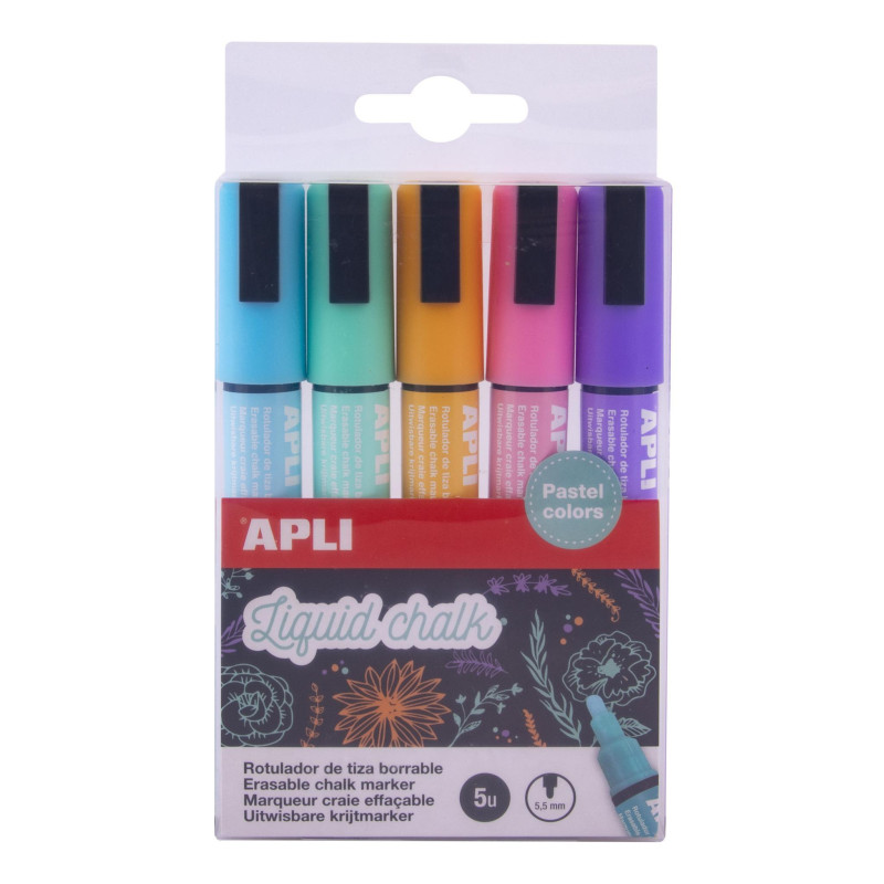 ESTUCHE 5 ROTULADORES APLI LIQUID CHALK PUNTA CÓNICA "TIERRA"