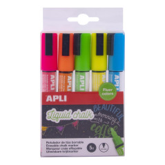 ESTUCHE 5 ROTULADORES APLI LIQUID CHALK PUNTA CÓNICA "FLÚOR"