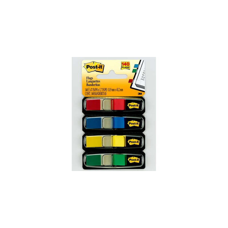 FLAGS, PRIMARY COLORS, 1/2 IN WIDE, 35/DISPENSER, 4 DISPENSERS/PACK BANDERA ADHESIVA 35 HOJAS