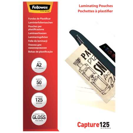 PACK 50 FUNDAS DE PLASTIFICAR FELLOWES BRILLO A2 125 MICRAS