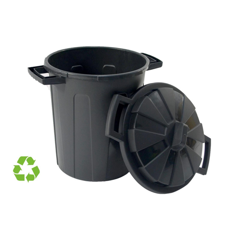 Cubo de basura con asas metálicas y tapa, plástico resistente, contenedor  de residuos, papelera, reciclaje, industri