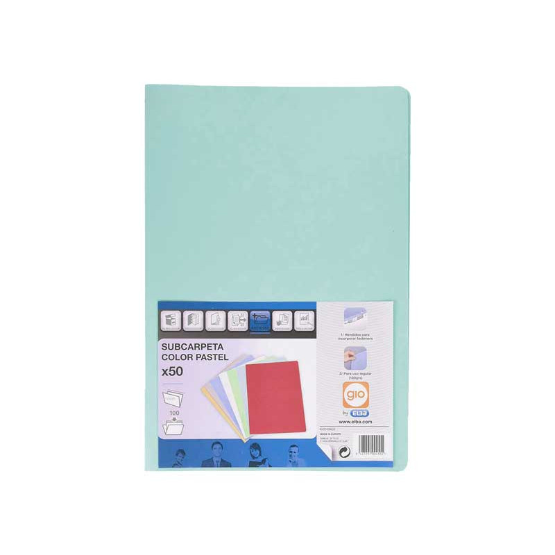 PACK 50 SUBCARPETAS ELBA Fº PASTEL 180gr PACK 50 SUBCARPETAS ELBA Fº PASTEL 180gr