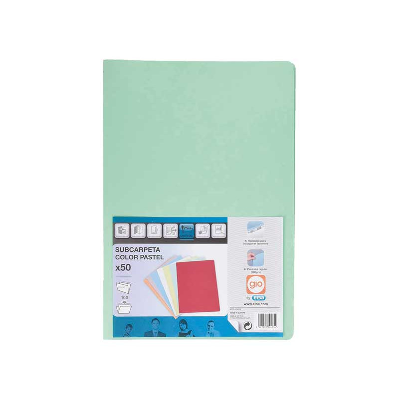 PACK 50 SUBCARPETAS ELBA Fº PASTEL 180gr PACK 50 SUBCARPETAS ELBA Fº PASTEL 180gr