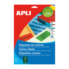 CAJA 20h ETIQUETAS APLI POLIVALENTES DE COLORES 210x297mm