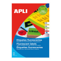 PACK 20h ETIQUETAS APLI FLUORESCENTES CANTOS RECTOS