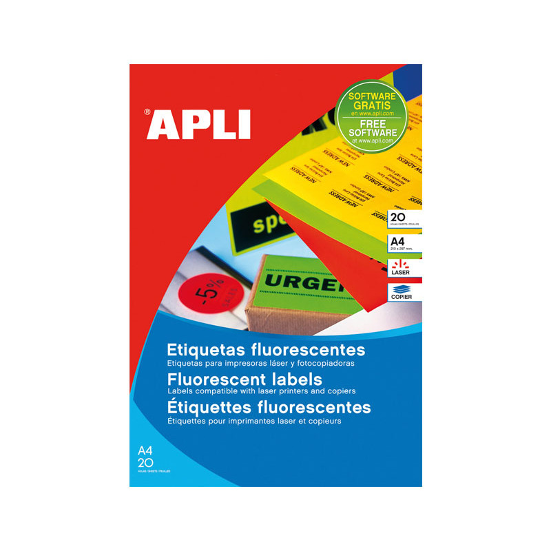 CAJA 20h ETIQUETAS APLI FLUORESCENTES 99,1x67,7mm CAJA 20h ETIQUETAS APLI FLUORESCENTES 99,1x67,7mm
