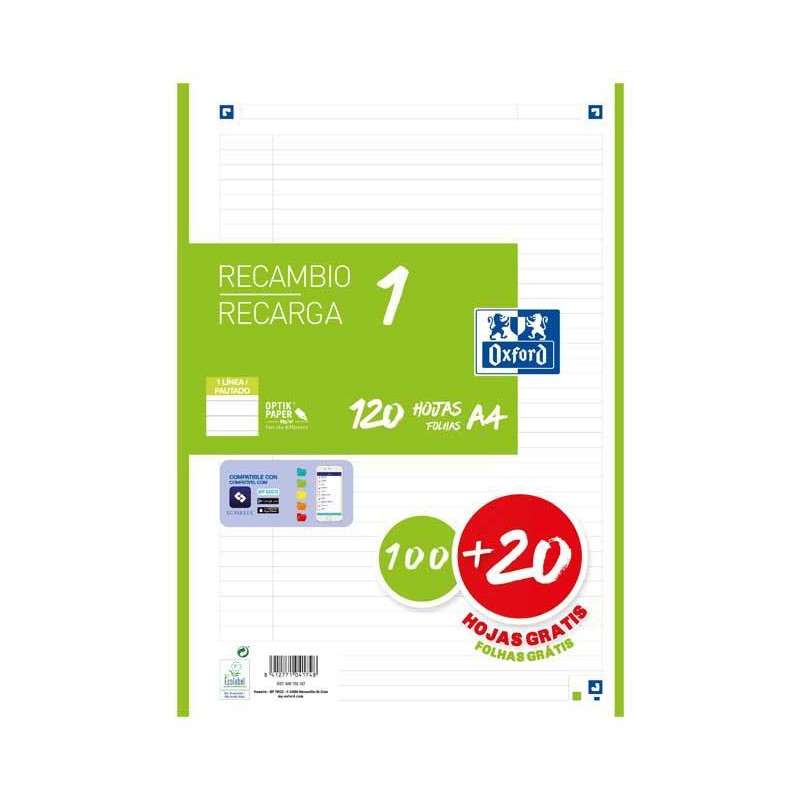 RECAMBIO OXFORD CLASSIC COLOR 1 A4 100h+20h HORIZONTAL RECAMBIO OXFORD CLASSIC COLOR 1 A4 100h+20h HORIZONTAL