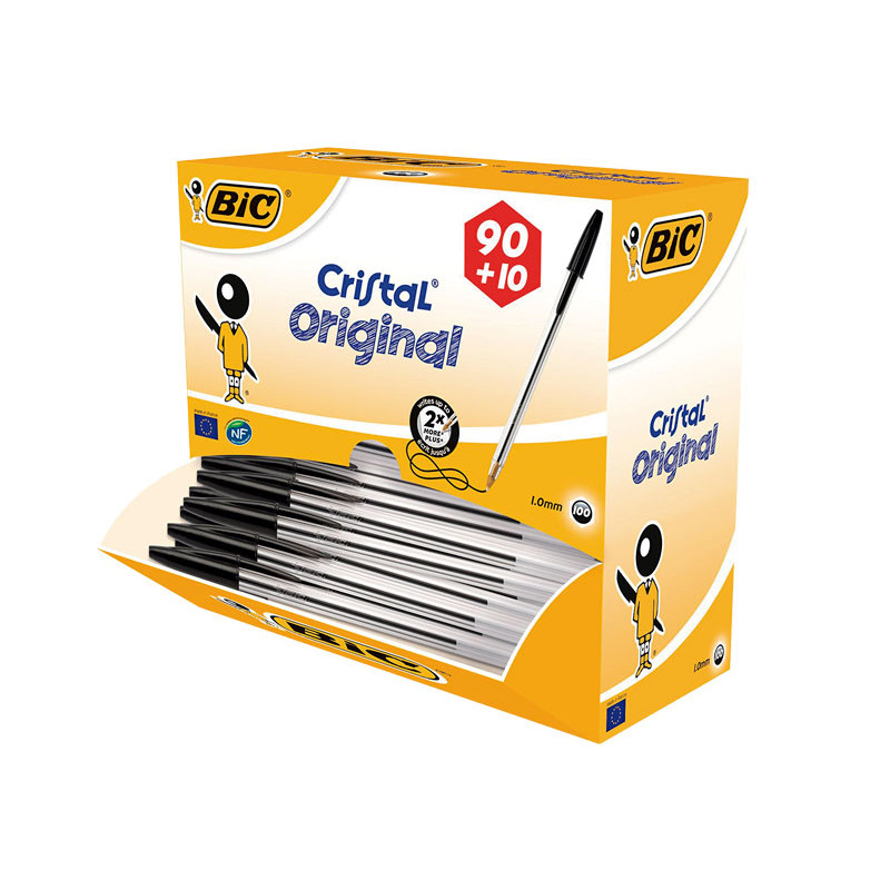 CAJA 90 BOLÍGRAFOS BIC CRISTAL + 10 GRATIS