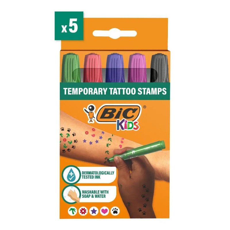 CAJA 5 ROTULADORES BIC TEMPORARY TATTOO SELLOS