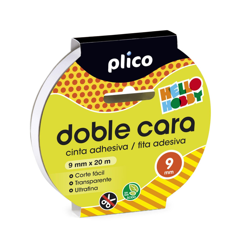 CINTA ADHESIVA PLICO DOBLE CARA 9mm x 20m