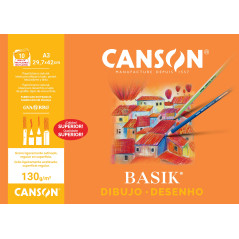 MINIPACK 10h LÁMINAS CANSON DE DIBUJO BASIK 130gr A3