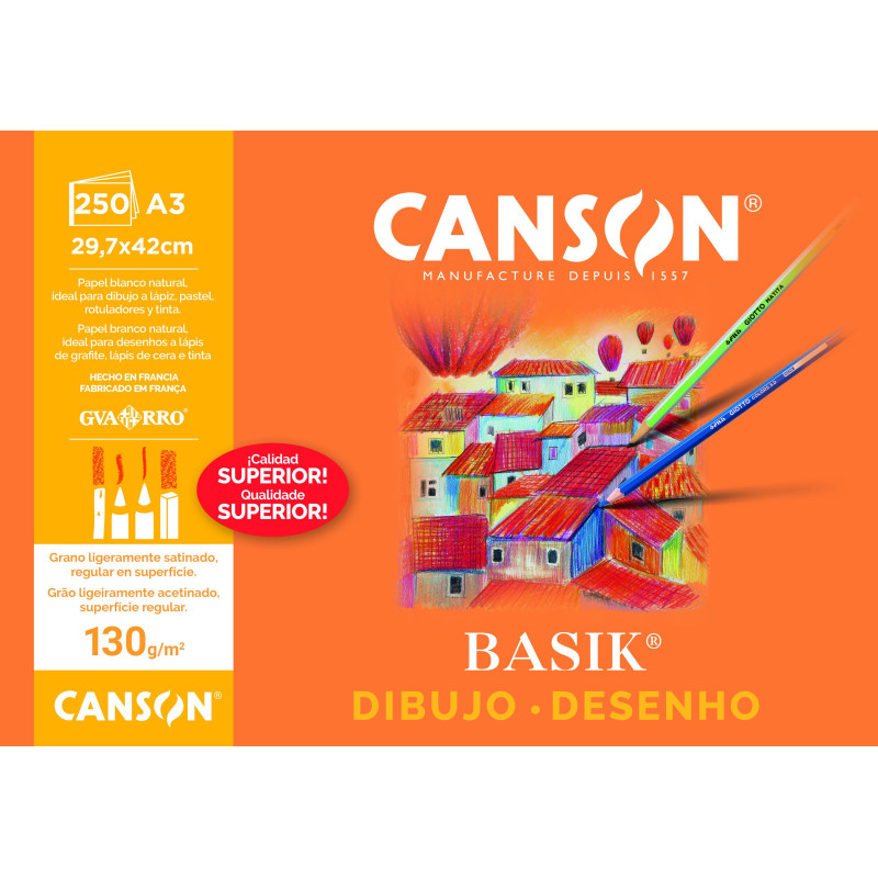 PACK 250h LÁMINAS CANSON DE DIBUJO BASIK 130gr A3