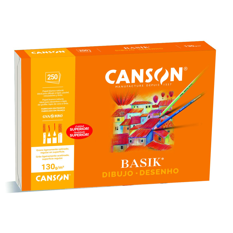 PACK 250h LÁMINAS CANSON DE DIBUJO BASIK 130gr A4