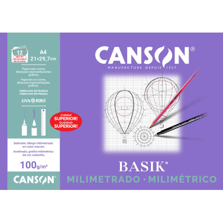 MINIPACK 12h LÁMINAS CANSON DE PAPEL BASIK MILIMETRADO