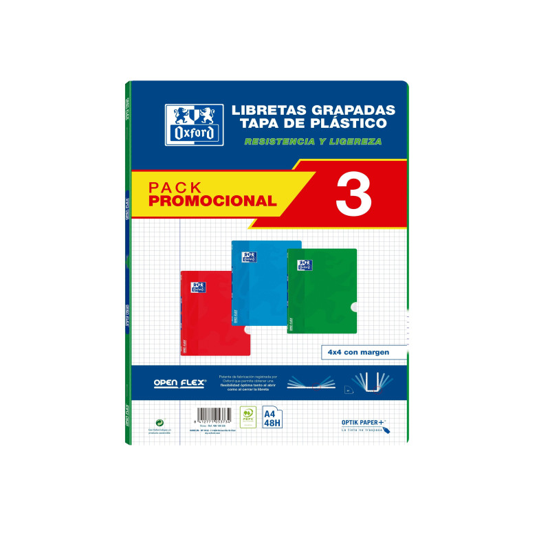 PACK 3 LIBRETAS GRAPADAS OXFORD OPENFLEX 48h A4