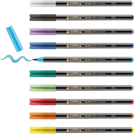 ESTUCHE 10 ROTULADORES EDDING 1340 GLITTER PINCEL