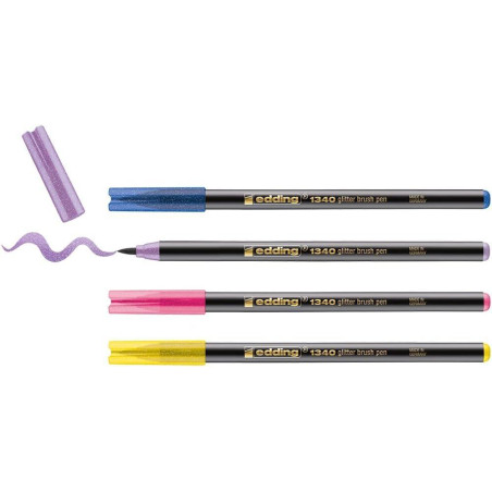 ESTUCHE 4 ROTULADORES EDDING 1340 GLITTER PINCEL