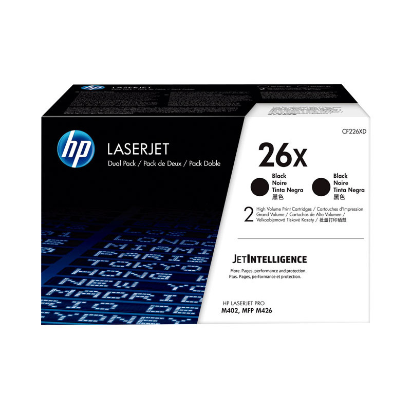 PAQUETE DE 2 CARTUCHOS DE TÓNER ORIGINAL LASERJET HP 26X DE ALTA CAPACIDAD PAQUETE DE 2 CARTUCHOS DE TÓNER ORIGINAL LASERJET HP 26X DE ALTA CAPACIDAD
