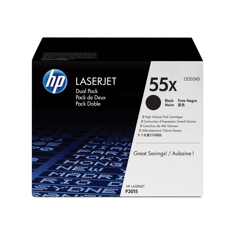PACK DE AHORRO DE 2 CARTUCHOS DE TÓNER ORIGINAL LASERJET HP 55X DE ALTA CAPACIDAD PACK DE AHORRO DE 2 CARTUCHOS DE TÓNER ORIGINAL LASERJET HP 55X DE ALTA CAPACIDAD