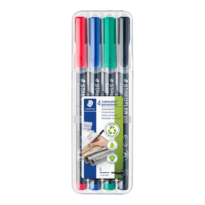 ESTUCHE 4 ROTULADORES STAEDTLER LUMOCOLOR PERMANENTE 0,4mm ESTUCHE 4 ROTULADORES STAEDTLER LUMOCOLOR PERMANENTE 0,4mm