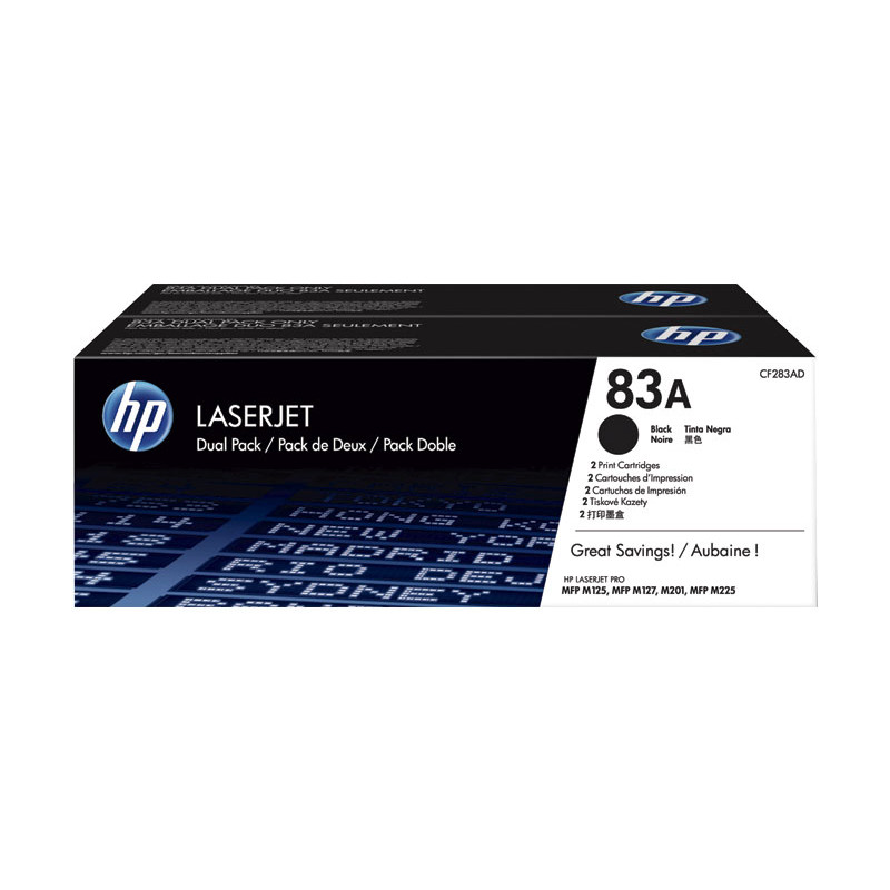 PACK DE AHORRO DE 2 CARTUCHOS DE TÓNER ORIGINAL LASERJET HP 83A PACK DE AHORRO DE 2 CARTUCHOS DE TÓNER ORIGINAL LASERJET HP 83A