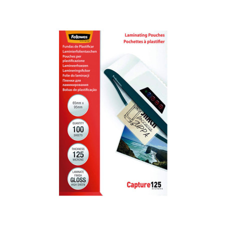 PACK 100 FUNDAS DE PLASTIFICAR FELLOWES BRILLO 65x95mm 125 MICRAS