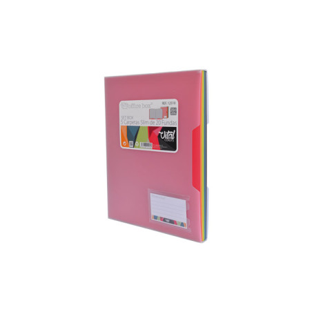 SET OFFICE BOX VITAL COLORS + 5 CARPETAS SLIM DE 20 FUNDAS