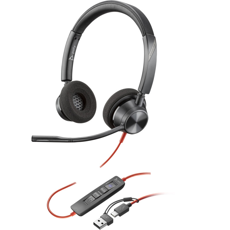 AURICULARES ESTÉREO BLACKWIRE 3320 CON CERTIFICACIÓN MICROSOFT TEAMS USB-C + ADAPTADOR USB-C/A