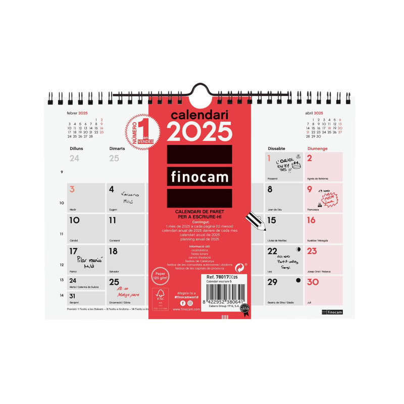 CALENDARIO DE PARED 2025 FINOCAM "NEUTRO ESCRIBIR S" CASTELLANO