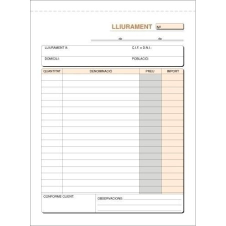 TALONARIO LOAN ENTREGAS 4º DUPLICADO AUTOCOPIA CATALÁN