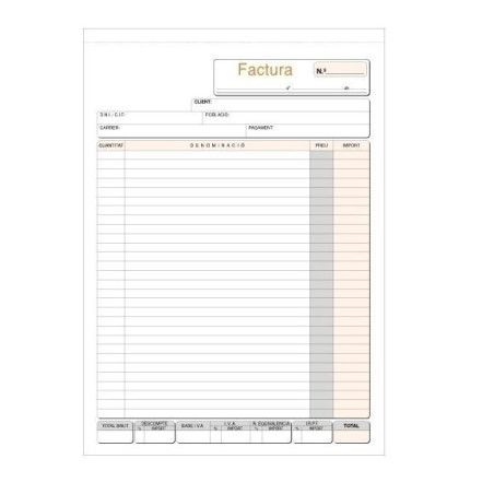 TALONARIO LOAN FACTURAS Fº DUPLICADO AUTOCOPIA CATALÁN