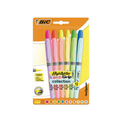 BLÍSTER 12 MARCADORES FLUORESCENTES BIC HIGHLIGHTER GRIP PASTEL+NEÓN
