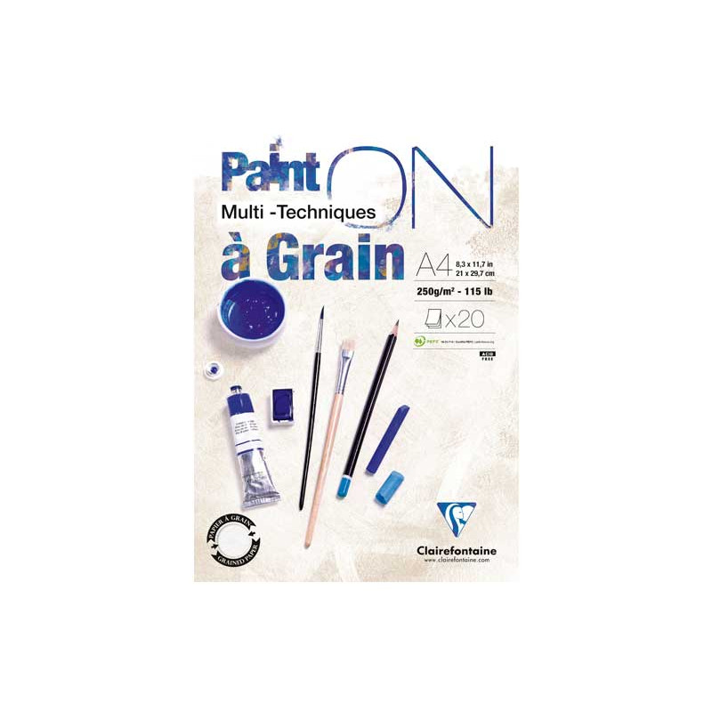 BLOC 20h CLAIREFONTAINE "PAINT`ON: À GRAIN" 250gr A4 BLOC 20h CLAIREFONTAINE "PAINT`ON: À GRAIN" 250gr A4