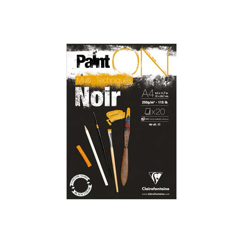 BLOC 20h CLAIREFONTAINE "PAINT`ON: NOIR" 250gr A4 BLOC 20h CLAIREFONTAINE "PAINT`ON: NOIR" 250gr A4