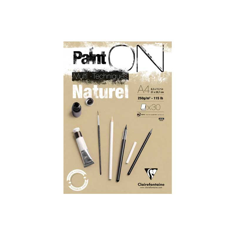 BLOC 30h CLAIREFONTAINE "PAINT`ON: NATUREL" 250gr A4 BLOC 30h CLAIREFONTAINE "PAINT`ON: NATUREL" 250gr A4