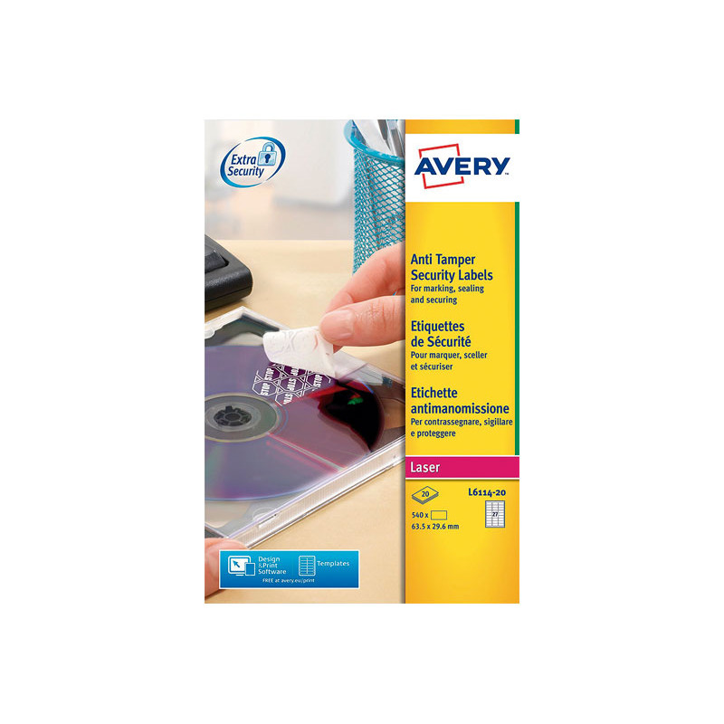 CAJA 20h ETIQUETAS AVERY ANTI-FRAUDE 63,5 x 29,6mm